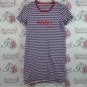 Wknd dress graphic front Striped T-Shirt Dress with Red Accents